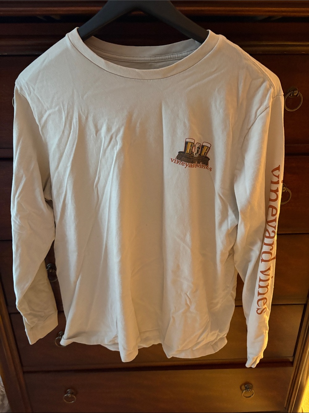 Vineyard Vines Oktoberfest Men's Long Sleeve Tee in Cream with Rust Logo